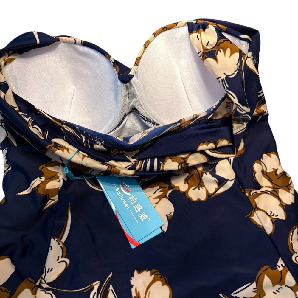 BALLEWEI NWT Floral Blue/Tan Swim-Dress in Size 5x -- Actual size is a 18W - Picture 8 of 9